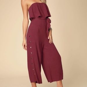 Lulu's Lanah Burgundy Strapless Jumpsuit